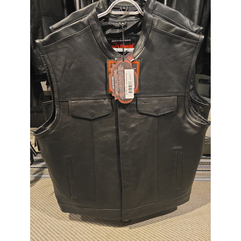 NWT Daniel Smart DS189A Men's Leather Motorcycle Concealed Carry Vest -Black 2XL